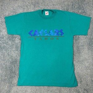 VINTAGE Caesars Lake Tahoe Nevada Casino Shirt Adult Medium Teal Hotel Mens 80s